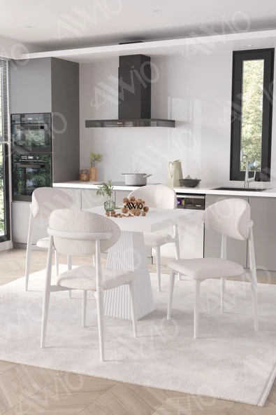 AVVİO Essen Beyaz Polo Metal Sandalye 90X90 Kare  Yemek Masası Mutfak Masası Masa Sandalye Takımı
