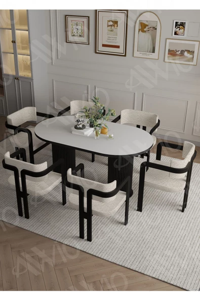 AVVİO Ptt Lake Mdf Ayak 6'lı Tokyo Metal Demonte Sandalye 80x160 Masa Sandalye Takımı