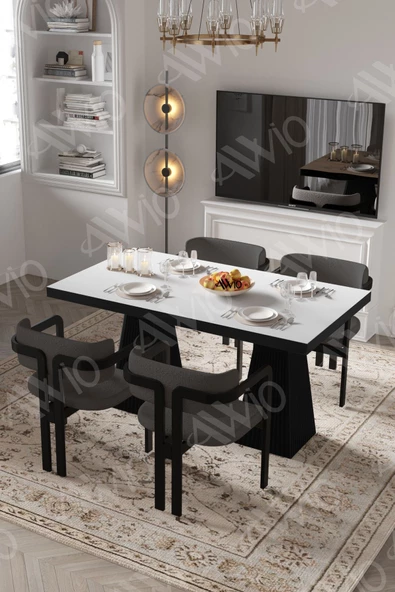 AVVİO Valery Lake Mdf Ayak Tokyo Demonte Sandalye 80x120 Yemek Masası Mutfak Masası 4 Kişilik