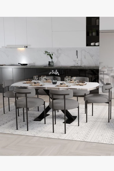 AVVİO Wella Lak Panel 80x130 Açılır Yemek Masası Mutfak Masası 6 Kişilik Masa Sandalye Takımı - Resim 2