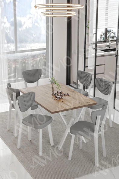 AVVİO ALİZE ELMA Sandalye 80x140 Yemek Masası Mutfak Masası 6 Kişilik Masa Sandalye Takım - Resim 2