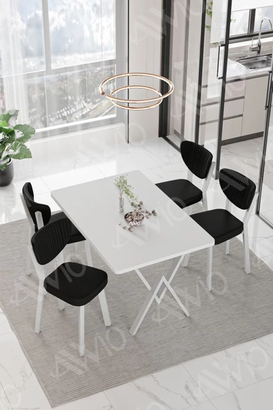 AVVİO Senta Beyaz Elma Sandalye 80x120 Yemek Masası Mutfak Masası 4 Kişilik Masa Sandalye Takımı ürün görseli