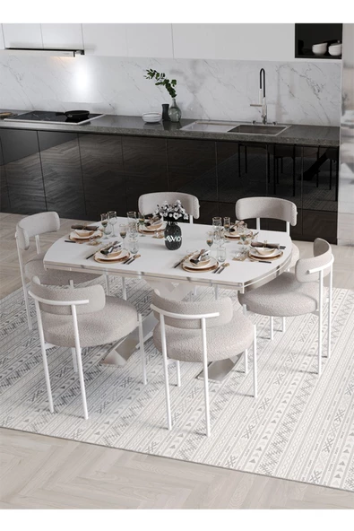 AVVİO Wella Lak Panel 80x130 Açılır Yemek Masası Mutfak Masası 6 Kişilik Masa Sandalye Takımı - Resim 2