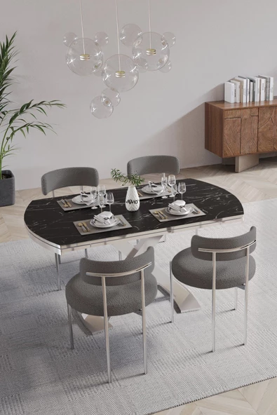 AVVİO PIERO Lak Panel  80x130 Açılır Yemek Masası Mutfak Masası 4 Kişilik Masa Sandalye Takımı ürün görseli