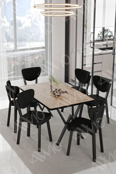AVVİO MİDA  ELMA Sandalye 80x140 Yemek Masası Mutfak Masası 6 Kişilik Masa Sandalye Takım - Resim 2