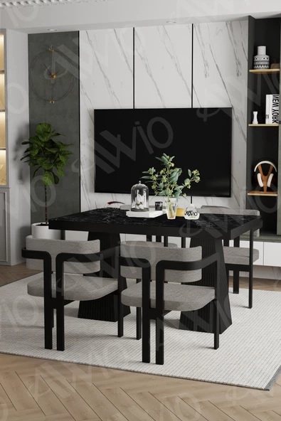AVVİO Pesca Lake Mdf Ayak Tokyo Demonte Sandalye 80x120 Yemek Masası Mutfak Masası 4 Kişilik - Resim 2