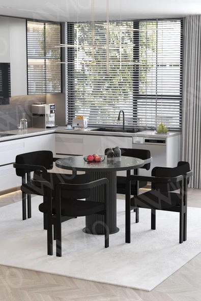 AVVİO MOON Ptt Lake Mdf Ayak 4'lü Tokyo Metal Demonte Sandalye 90x90 Masa Sandalye Takımı - Resim 2