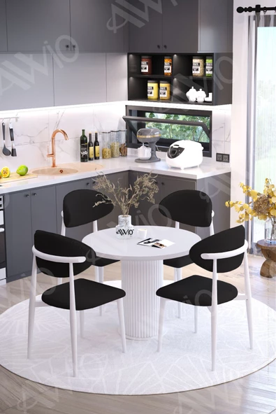 AVVİO ALDO PTT Ayak BEYAZ Polo Metal Sandalye 90X90 Yemek Masası Mutfak Masası Masa Sandalye Takımı ürün görseli