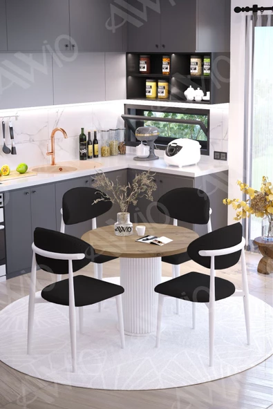 AVVİO ALDO PTT Ayak BEYAZ Polo Metal Sandalye 90X90 Yemek Masası Mutfak Masası Masa Sandalye Takımı ürün görseli