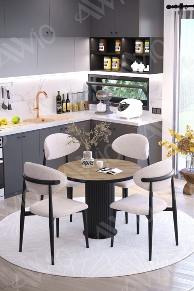 AVVİO LYON PTT Ayak SİYAH Polo Metal Sandalye 90X90 Yemek Masası Mutfak Masası Masa Sandalye Takımı ürün görseli