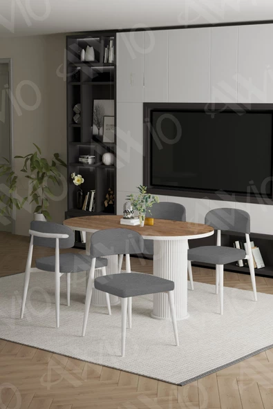 AVVİO LAVİN Beyaz PTT Ayak Polo Metal Sandalye 80X140 Yemek Masası Mutfak Masası Masa Sandalye Takımı - Resim 2