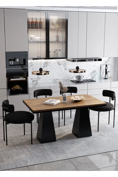 AVVİO Venera Lake MDF  Ayak Teddy Sandalye 80x120 Yemek Masası Mutfak Masası 4 Kişilik Masa Sandalye Takım
