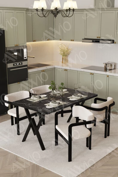 AVVİO Aria Tokyo Demonte Sandalye 80x120 Yemek Masası Mutfak Masası 4 Kişilik - Resim 2