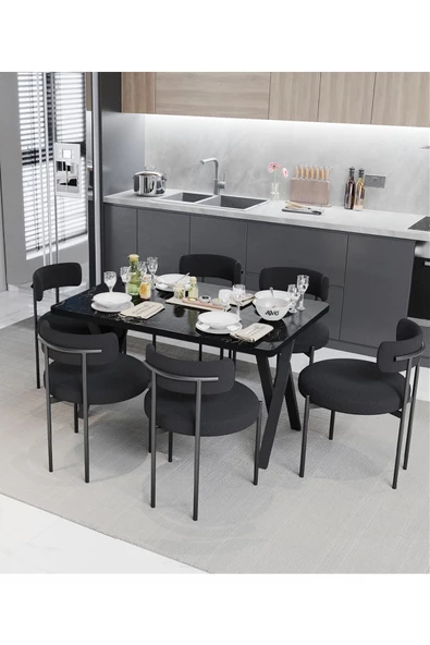 AVVİO Margo  Teddy Sandalye 80x140 Yemek Masası Mutfak Masası 6 Kişilik Masa Sandalye Takımı ürün görseli