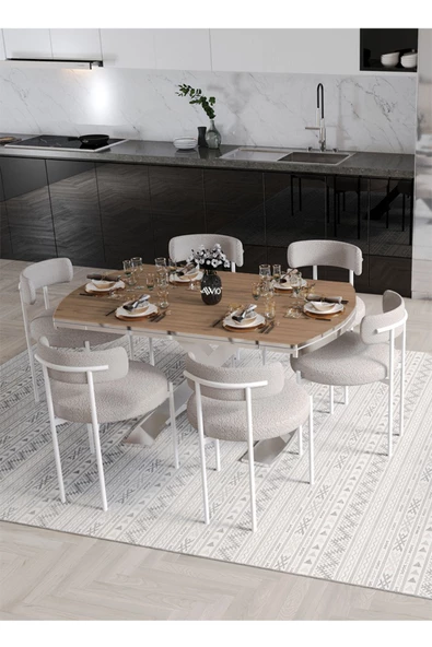 AVVİO Wella Lak Panel 80x130 Açılır Yemek Masası Mutfak Masası 6 Kişilik Masa Sandalye Takımı - Resim 2
