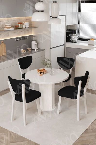 AVVİO Elma Yuvarlak Beyaz Mutfak Masa 4 Adet Sandalyeli Takım ürün görseli