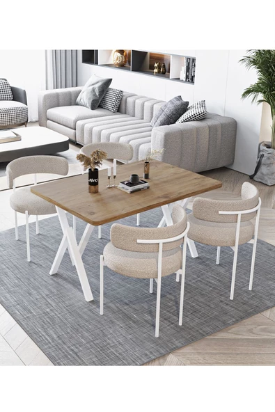 AVVİO Beyaz Teddy Sandalye 80x120 Yemek Masası Mutfak Masası 4 Kişilik Masa Sandalye Takımı ürün görseli