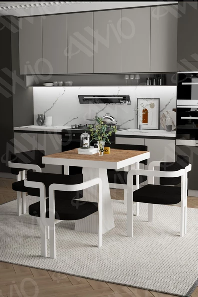 AVVİO DEMRE Lake Mdf Ayak Tokyo Demonte Sandalye 80x80 Yemek Masası Mutfak Masası 4 Kişilik - Resim 2