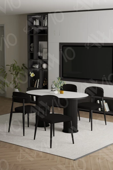 AVVİO NORM  PTT Ayak  Siyah Polo Metal Sandalye 80X140 Yemek Masası Mutfak Masası Masa Sandalye Takımı - 2