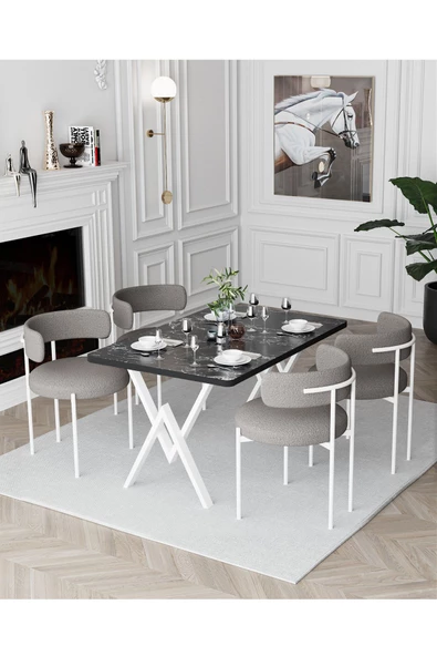 AVVİO Trend Beyaz Teddy Sandalye 80x120 Yemek Masası Mutfak Masası 4 Kişilik Masa Sandalye Takımı ürün görseli