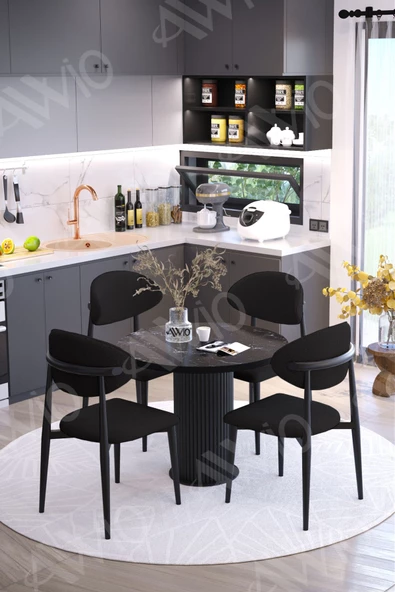 AVVİO TALEX PTT Ayak SİYAH Polo Metal Sandalye 90X90 Yemek Masası Mutfak Masası Masa Sandalye Takımı ürün görseli