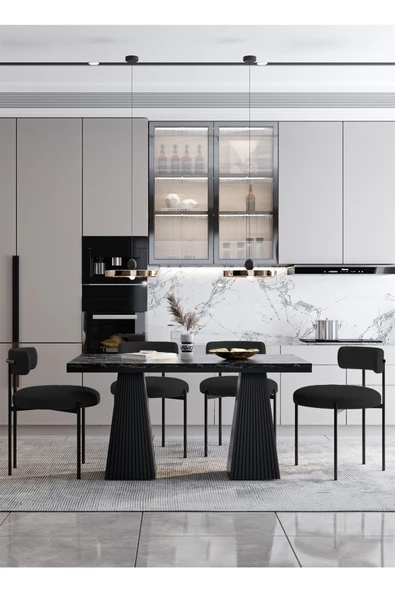 AVVİO Venera Lake MDF  Ayak Teddy Sandalye 80x120 Yemek Masası Mutfak Masası 4 Kişilik Masa Sandalye Takım - Resim 2