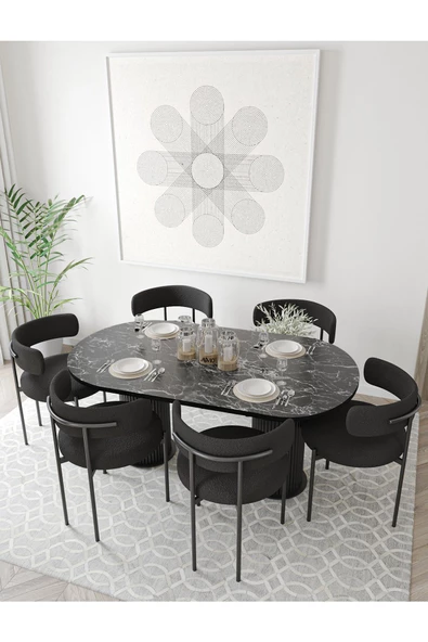 AVVİO Loreto  Teddy Sandalye 80x180 Yemek Masası Mutfak Masası 6 Kişilik Masa Sandalye Takımı - Resim 2