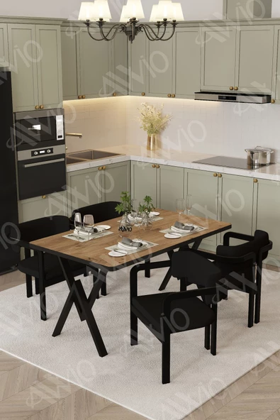 AVVİO Via Tokyo Demonte Sandalye 80x120 Yemek Masası Mutfak Masası 4 Kişilik - Resim 2