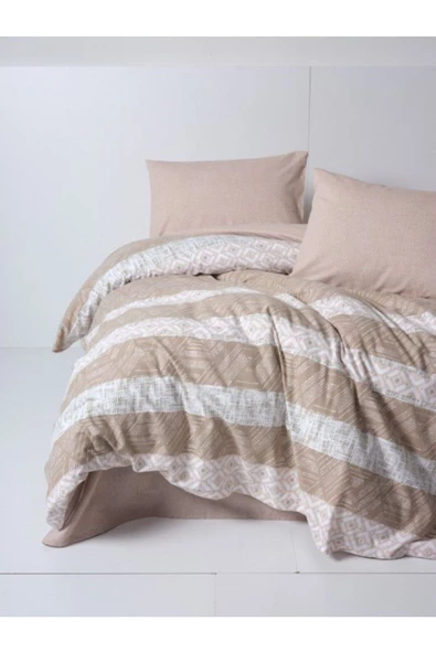 Cottonbox Flanel Nevresim Takımı Çift Kişilik Arrow Krem