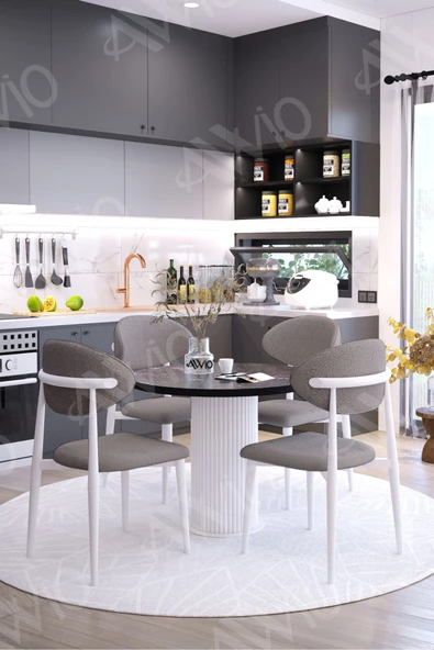 AVVİO BELLA PTT Ayak BEYAZ Polo Metal Sandalye 90X90 Yemek Masası Mutfak Masası Masa Sandalye Takımı - Resim 2