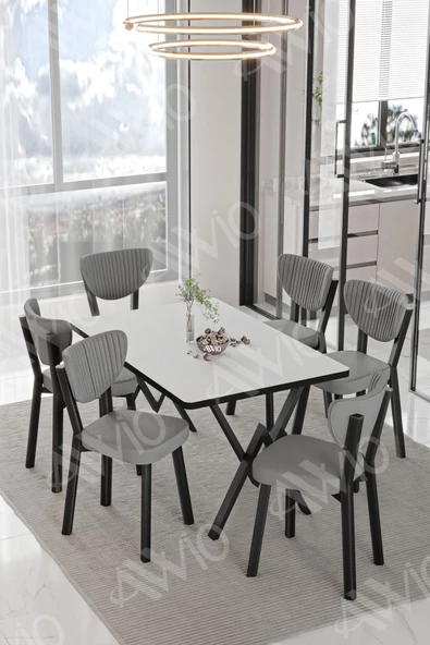AVVİO ELMA Sandalye 80x140 Yemek Masası Mutfak Masası 6 Kişilik Masa Sandalye Takım - Resim 2