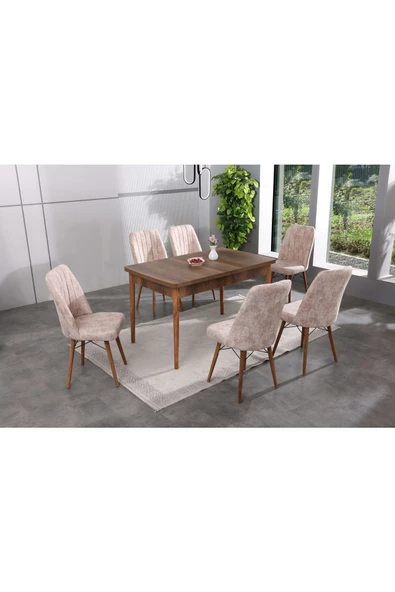 makbulce 6 Kişilik Açılır Masa Sandalye Takımı Mutfak Masası Takımı, Salon ve Yemek MasasıTakımı - 2