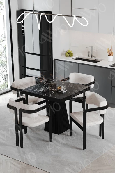 AVVİO NERO Lake Mdf Ayak Tokyo Demonte Sandalye 80x80 Yemek Masası Mutfak Masası 4 Kişilik ürün görseli