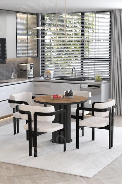 AVVİO Bella Ptt Lake Mdf Ayak 4'lü Tokyo Metal Demonte Sandalye 90x90 Masa Sandalye Takımı - Resim 2