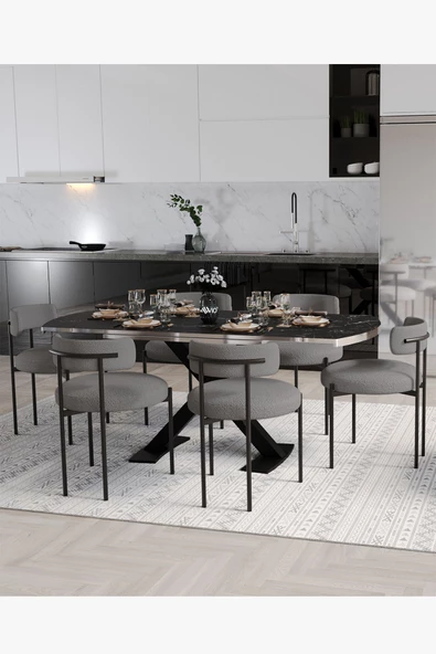 AVVİO Wella Lak Panel 80x130 Açılır Yemek Masası Mutfak Masası 6 Kişilik Masa Sandalye Takımı - Resim 2