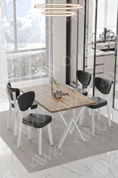 AVVİO Beyaz Elma Sandalye 80x120 Yemek Masası Mutfak Masası 4 Kişilik Masa Sandalye Takımı - Resim 2