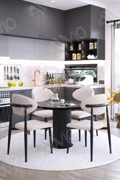 AVVİO LYON PTT Ayak SİYAH Polo Metal Sandalye 90X90 Yemek Masası Mutfak Masası Masa Sandalye Takımı - Resim 2