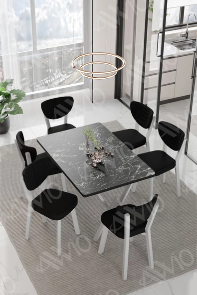 AVVİO RİTA BEYAZ ELMA Sandalye 80x140 Yemek Masası Mutfak Masası 6 Kişilik Masa Sandalye Takım ürün görseli