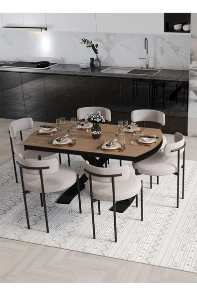 AVVİO Wella Lak Panel 80x130 Açılır Yemek Masası Mutfak Masası 6 Kişilik Masa Sandalye Takımı - Resim 2