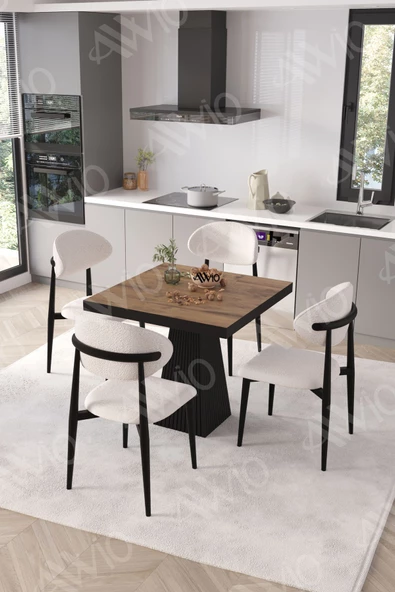 AVVİO Viola Siyah Polo Metal Sandalye 90X90 Kare  Yemek Masası Mutfak Masası Masa Sandalye Takımı - Resim 2