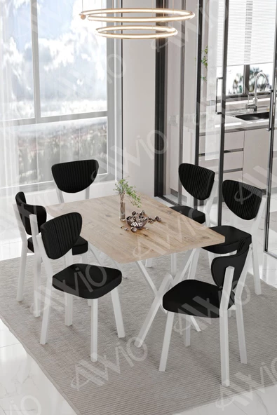 AVVİO RİTA BEYAZ   ELMA Sandalye 80x140 Yemek Masası Mutfak Masası 6 Kişilik Masa Sandalye Takım - Resim 2
