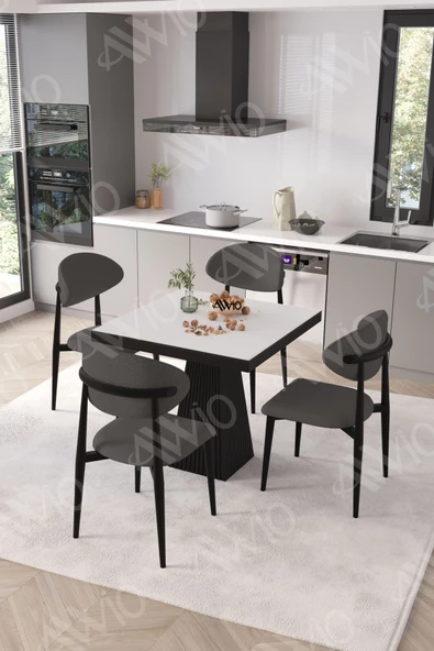AVVİO Vanessa Siyah Polo Metal Sandalye 90X90 Kare  Yemek Masası Mutfak Masası Masa Sandalye Takımı - 2