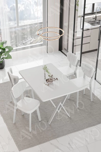 AVVİO PARLA Beyaz Elma Sandalye 80x120 Yemek Masası Mutfak Masası 4 Kişilik Masa Sandalye Takımı ürün görseli