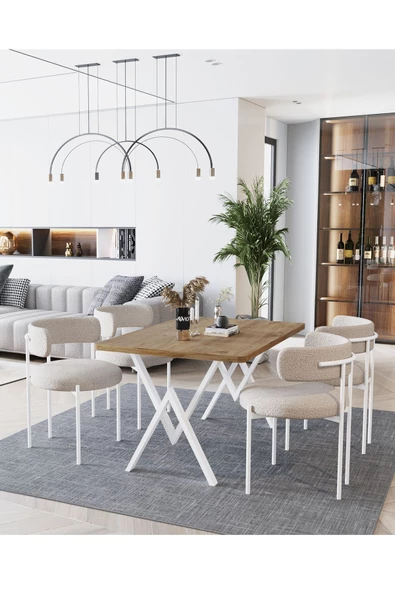 AVVİO Beyaz Teddy Sandalye 80x120 Yemek Masası Mutfak Masası 4 Kişilik Masa Sandalye Takımı - Resim 2