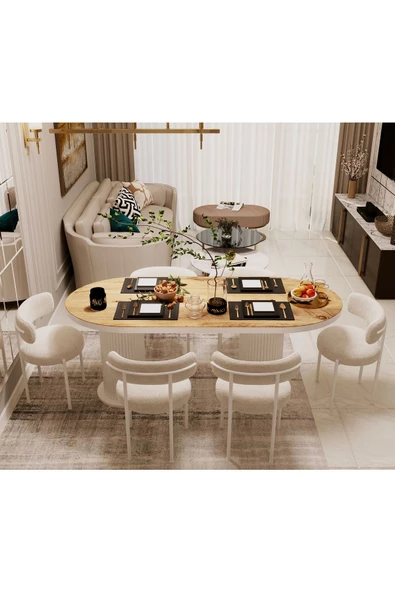 AVVİO Veyron Teddy Sandalye 80x140 Yemek Masası Mutfak Masası 6 Sandalyeli Masa Sandalye Takım ürün görseli