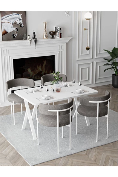 AVVİO Trend Beyaz Teddy Sandalye 80x120 Yemek Masası Mutfak Masası 4 Kişilik Masa Sandalye Takımı - 2