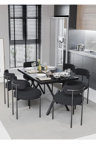 AVVİO Margo  Teddy Sandalye 80x140 Yemek Masası Mutfak Masası 6 Kişilik Masa Sandalye Takımı - Resim 2