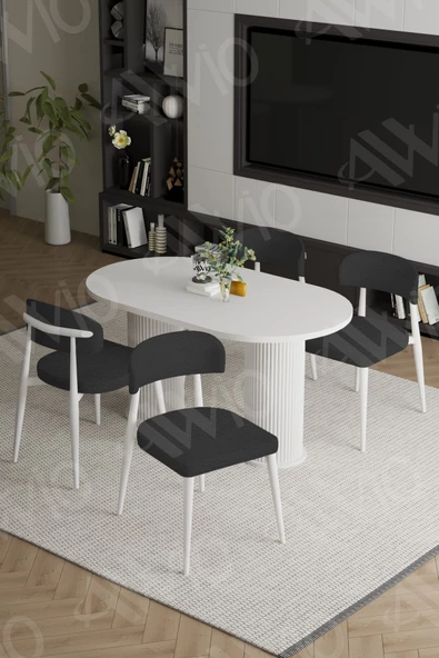 AVVİO ALESSA  Beyaz PTT Ayak Polo Metal Sandalye 80X140 Yemek Masası Mutfak Masası Masa Sandalye Takımı ürün görseli