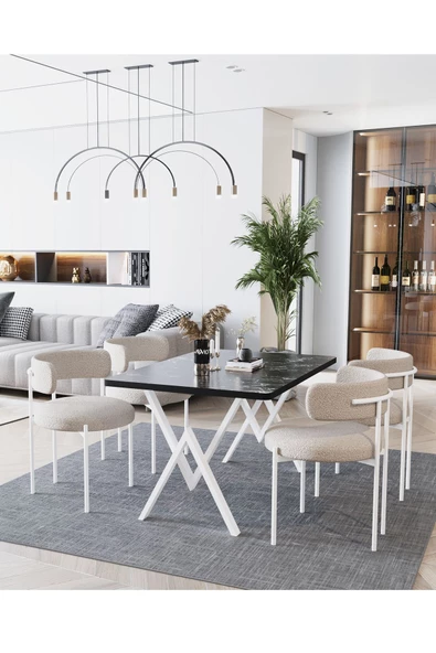 AVVİO Beyaz Teddy Sandalye 80x120 Yemek Masası Mutfak Masası 4 Kişilik Masa Sandalye Takımı - Resim 2