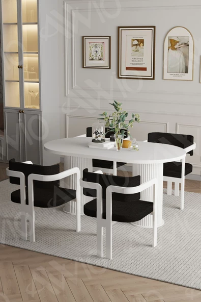 AVVİO Caren Ptt Lake Mdf Ayak 4'lü Tokyo Metal Demonte Sandalye 80x140 Masa Sandalye Takımı - Resim 2